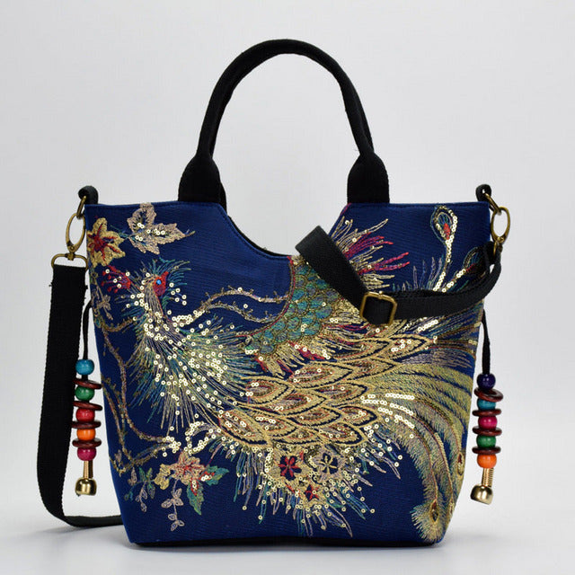 Vintage Peacock Embroidered Bag