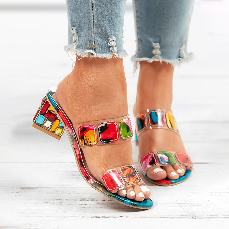 Colorful Chunky Heel Slippers