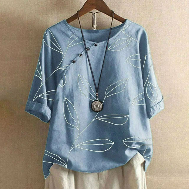 Leaf Print Casual Blouse