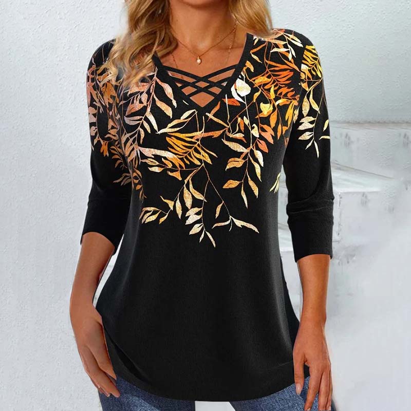 Casual Leaf Print Blouse