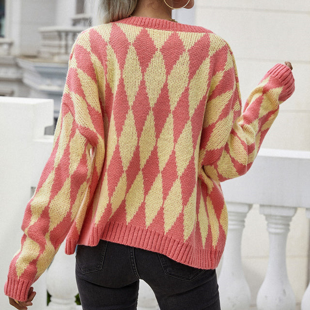 Casual Geometric Knitted Cardigan