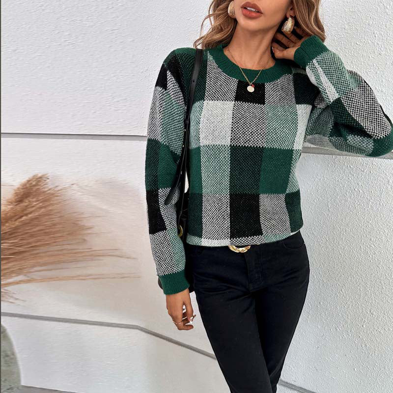 Casual Plaid Knit Sweater