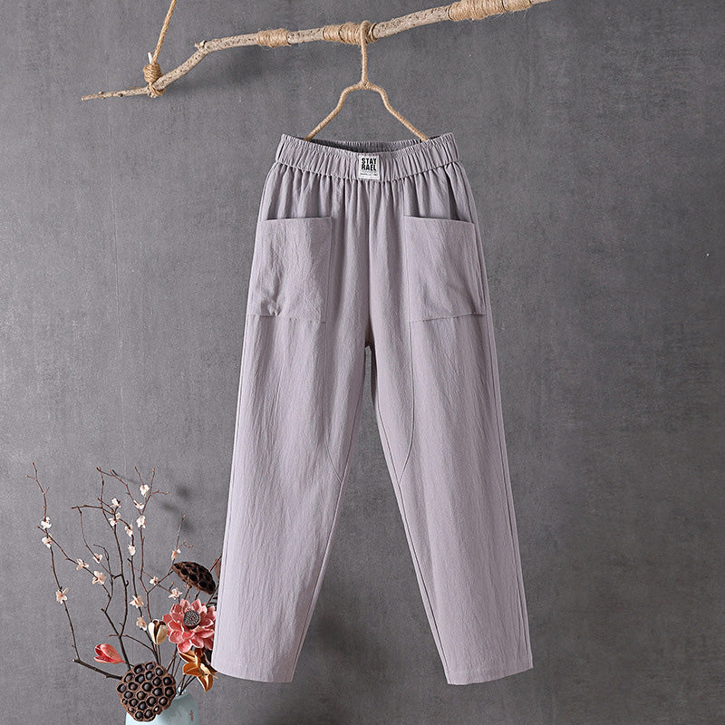 【Cotton And Linen】Solid Colour Casual Trousers