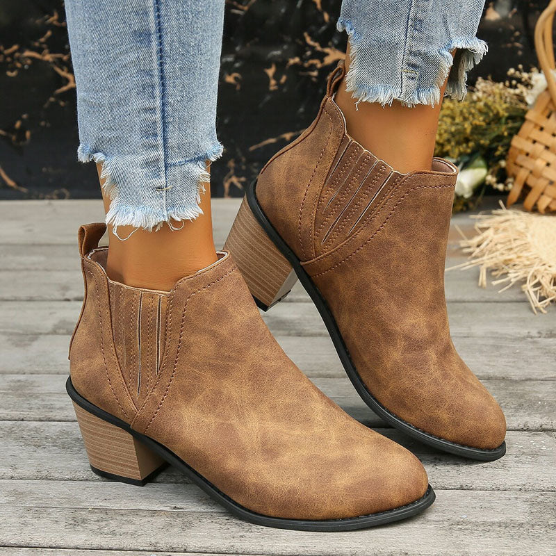 Vintage Chunky Heel Ankle Boots