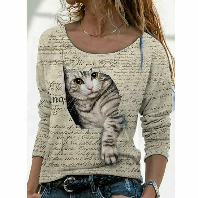 Cute Cat Print T-Shirt