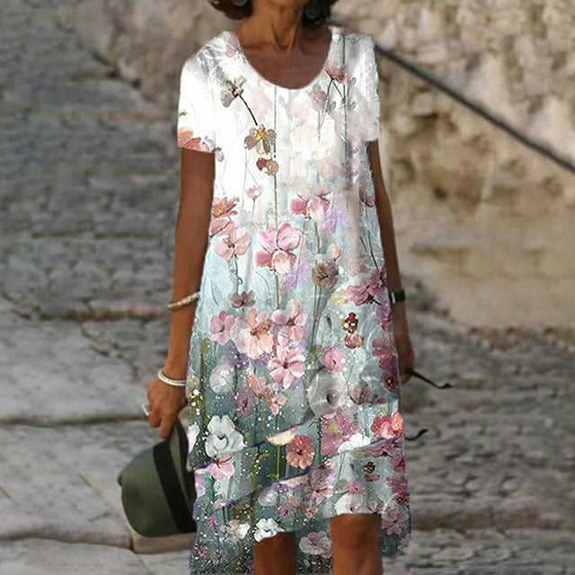 Floral Print Three Layers Patchwork Dress