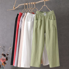 【Cotton And Linen】Solid Colour Casual Trousers