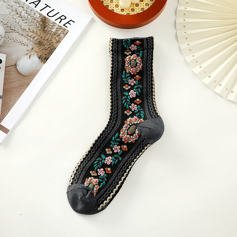 Pack Of 5 Pairs Of Floral Embroidered Socks