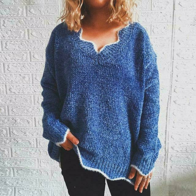 Casual V-Neck Solid Sweater