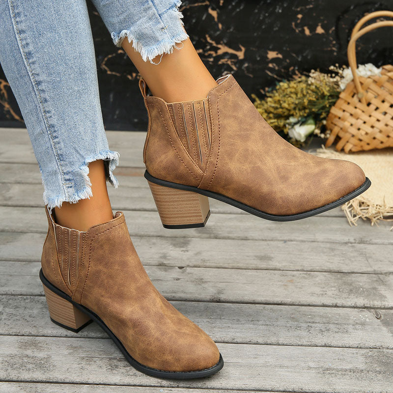 Vintage Chunky Heel Ankle Boots