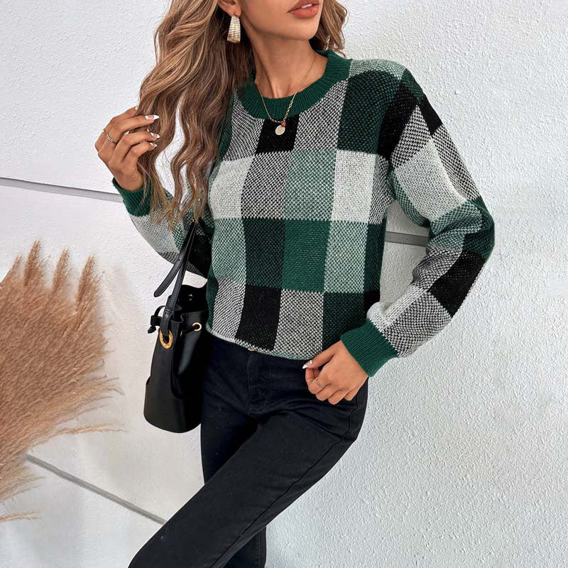 Casual Plaid Knit Sweater