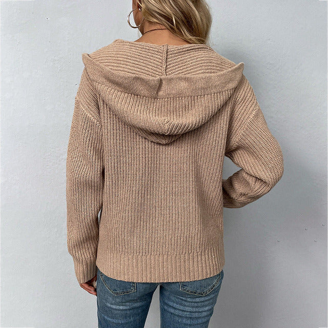 Casual Hooded Knitted Cardigan