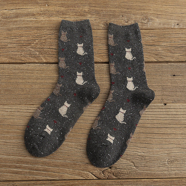 Vintage Cat Print Socks