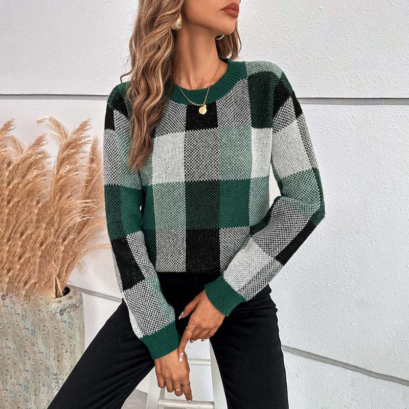 Casual Plaid Knit Sweater