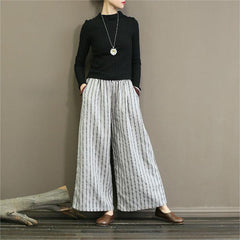 【Cotton And Linen】Casual Striped Wide Leg Trousers