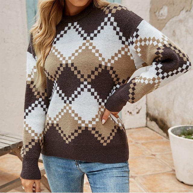 Casual Plaid Knit Sweater