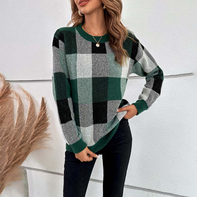 Casual Plaid Knit Sweater