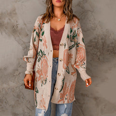 Casual Floral Print Knitted Cardigan