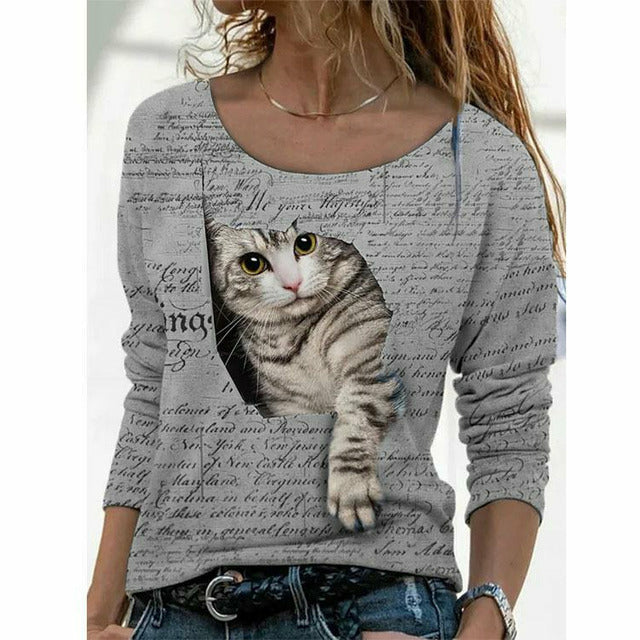 Cute Cat Print T-Shirt