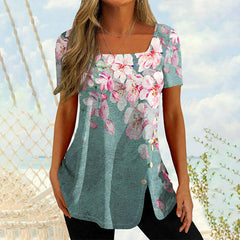 Asymmetrical Floral Print Blouse