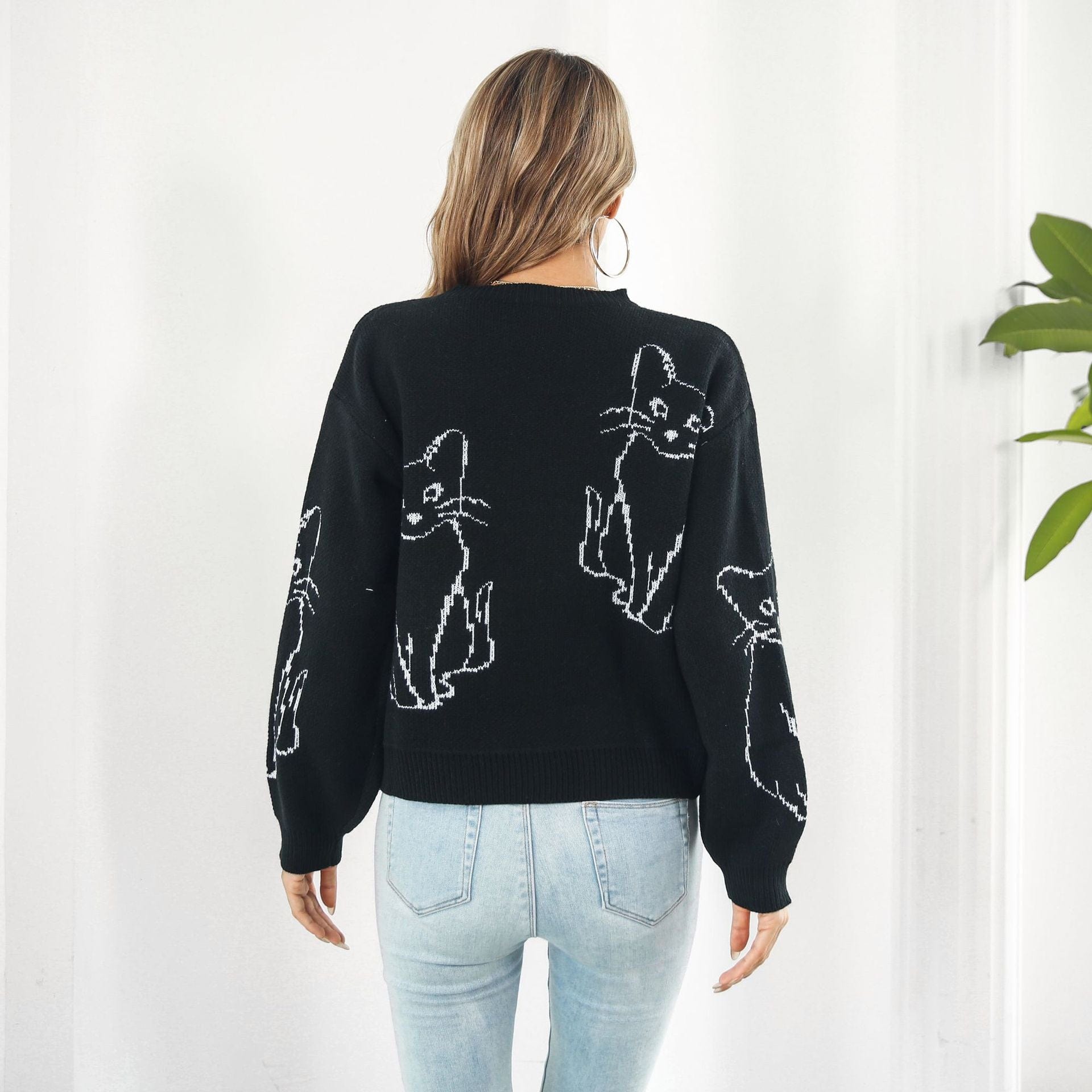 Abstract Cat Print Sweater