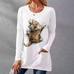 Cat Print Casual T-Shirt