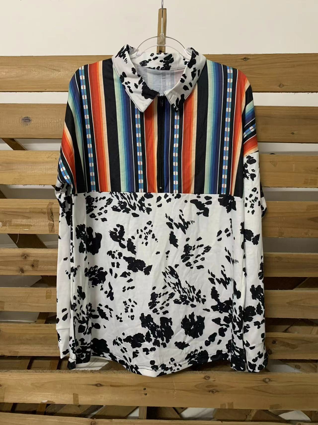 Cow Print Serape Half Zip Sweatshirt