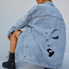 Abstract Woman Face Denim Jacket