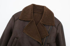 Tansy Cropped Shearling Coat In Brown