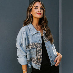 Devona Leopard Print Denim Jacket