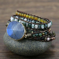 Boho Natural Stone Charm Wrap Bracelet