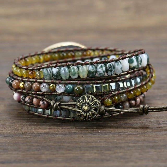 Boho Natural Stone Charm Wrap Bracelet