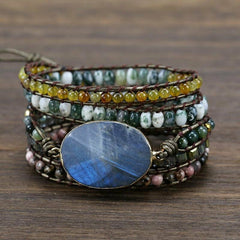 Boho Natural Stone Charm Wrap Bracelet