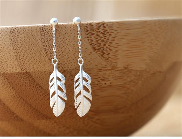 925 Sterling Silver Feather Earrings