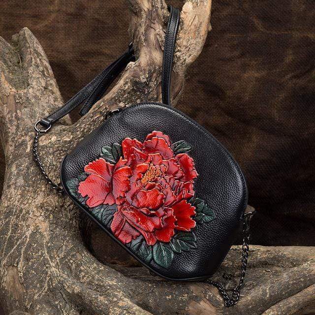 Embossed Flower Leather Crossbody Bag