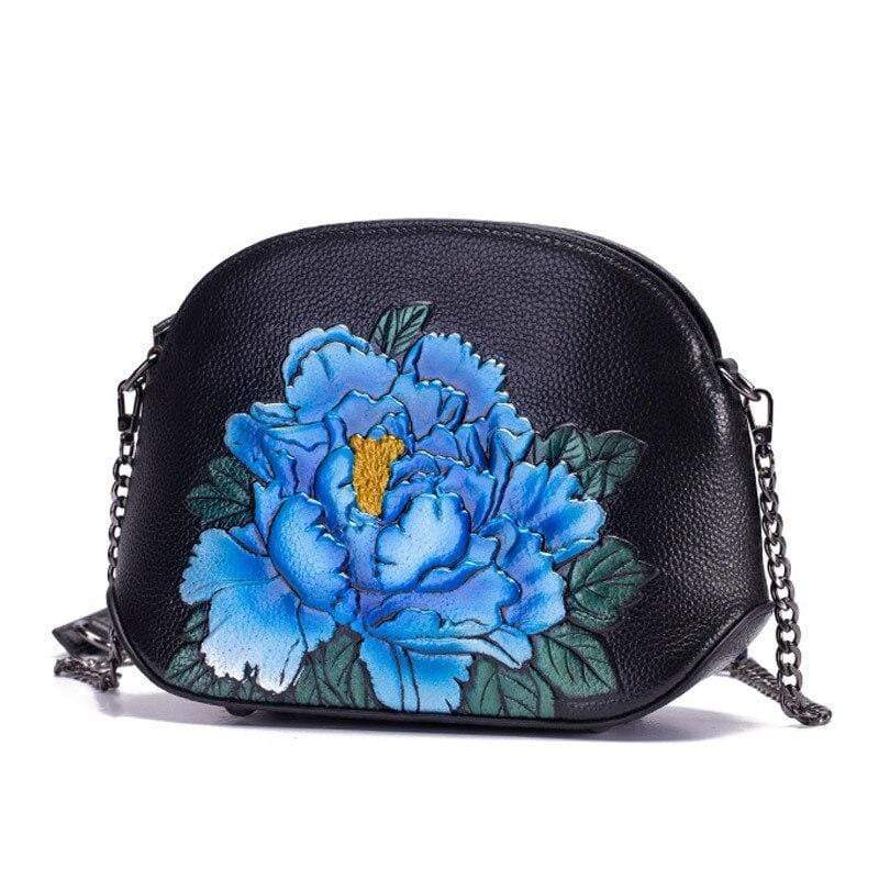 Embossed Flower Leather Crossbody Bag