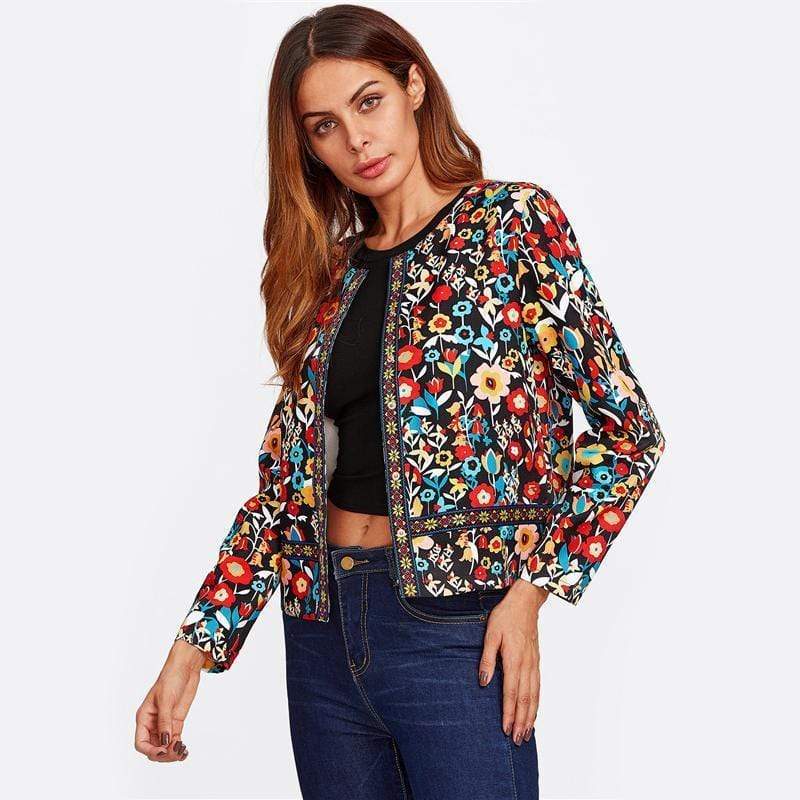 Collarless Botanical Autumn Jacket