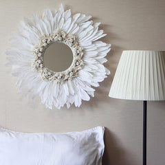 White Gerbera Daisy Macrame Mirror