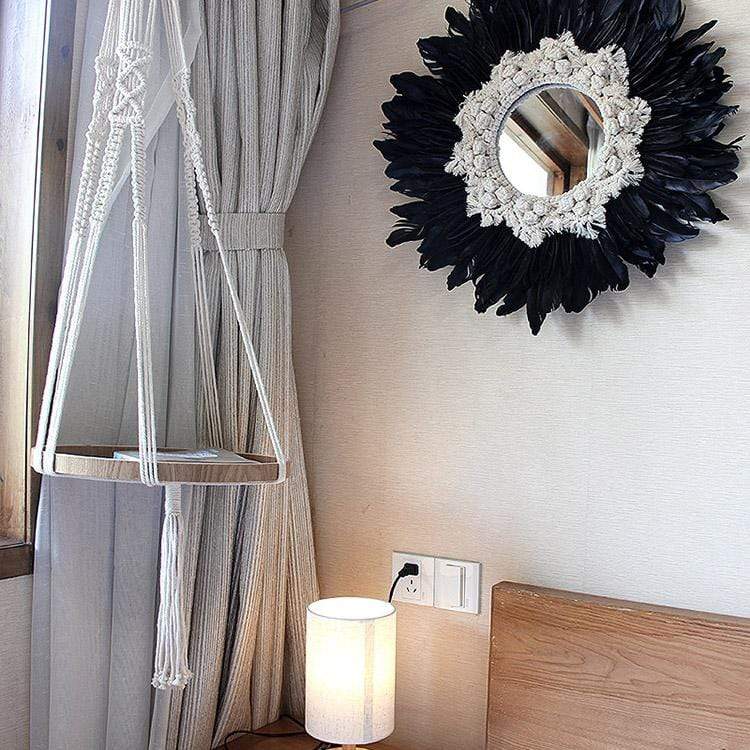 White Gerbera Daisy Macrame Mirror