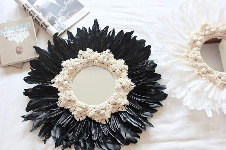 White Gerbera Daisy Macrame Mirror