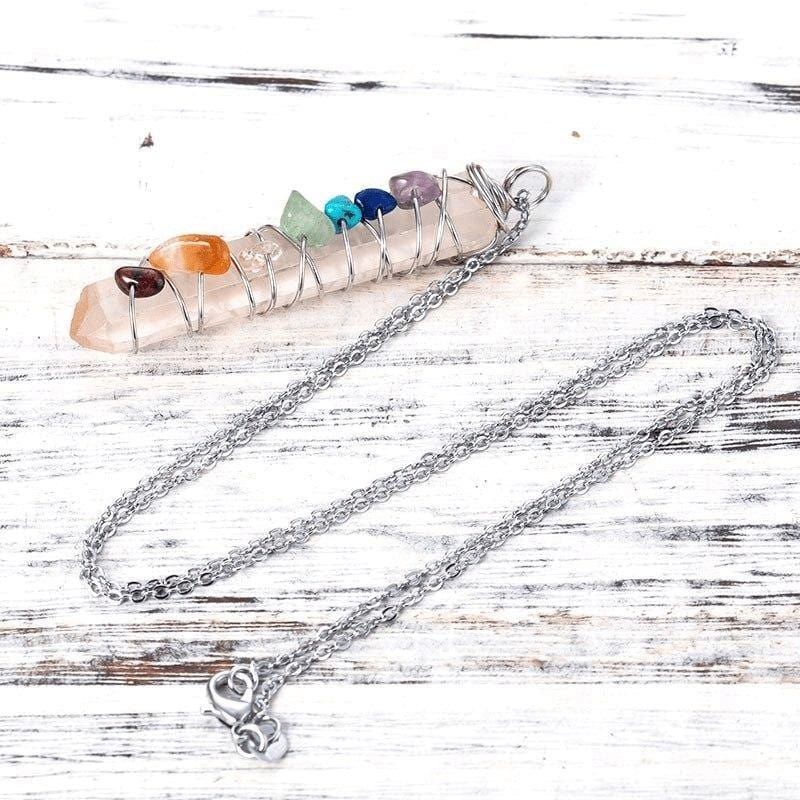 7 Chakra Quartz Crystal Rainbow Pendant Necklace