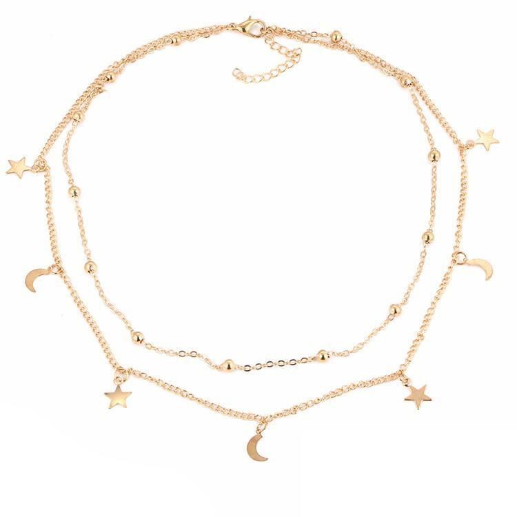 Star & Moon Multi Layer Necklace