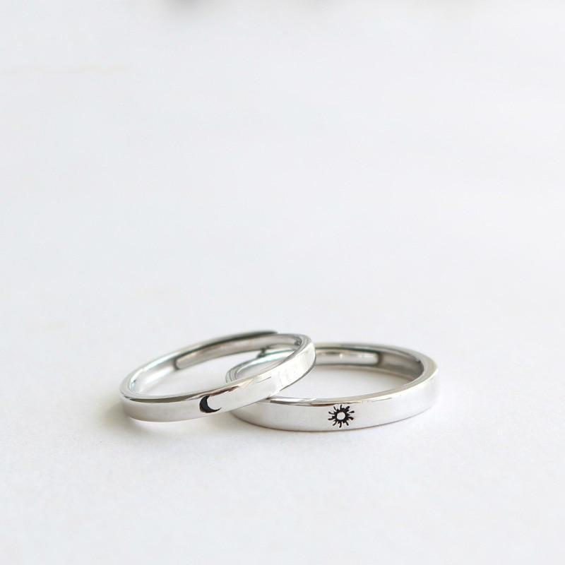 Sterling Silver Sun and Moon Engraved Rings 2pcs