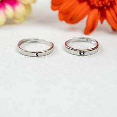 Sterling Silver Sun and Moon Engraved Rings 2pcs