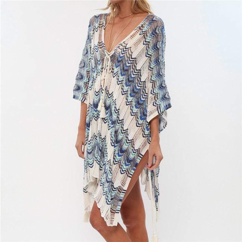 Striped Crochet Swim Cover Up Dress