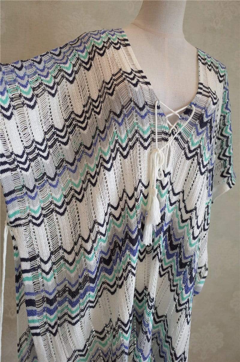 Striped Crochet Swim Cover Up Dress