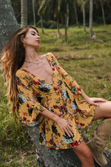 Yolanda Yellow Batwing Sleeved Mini Dress