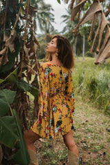 Yolanda Yellow Batwing Sleeved Mini Dress