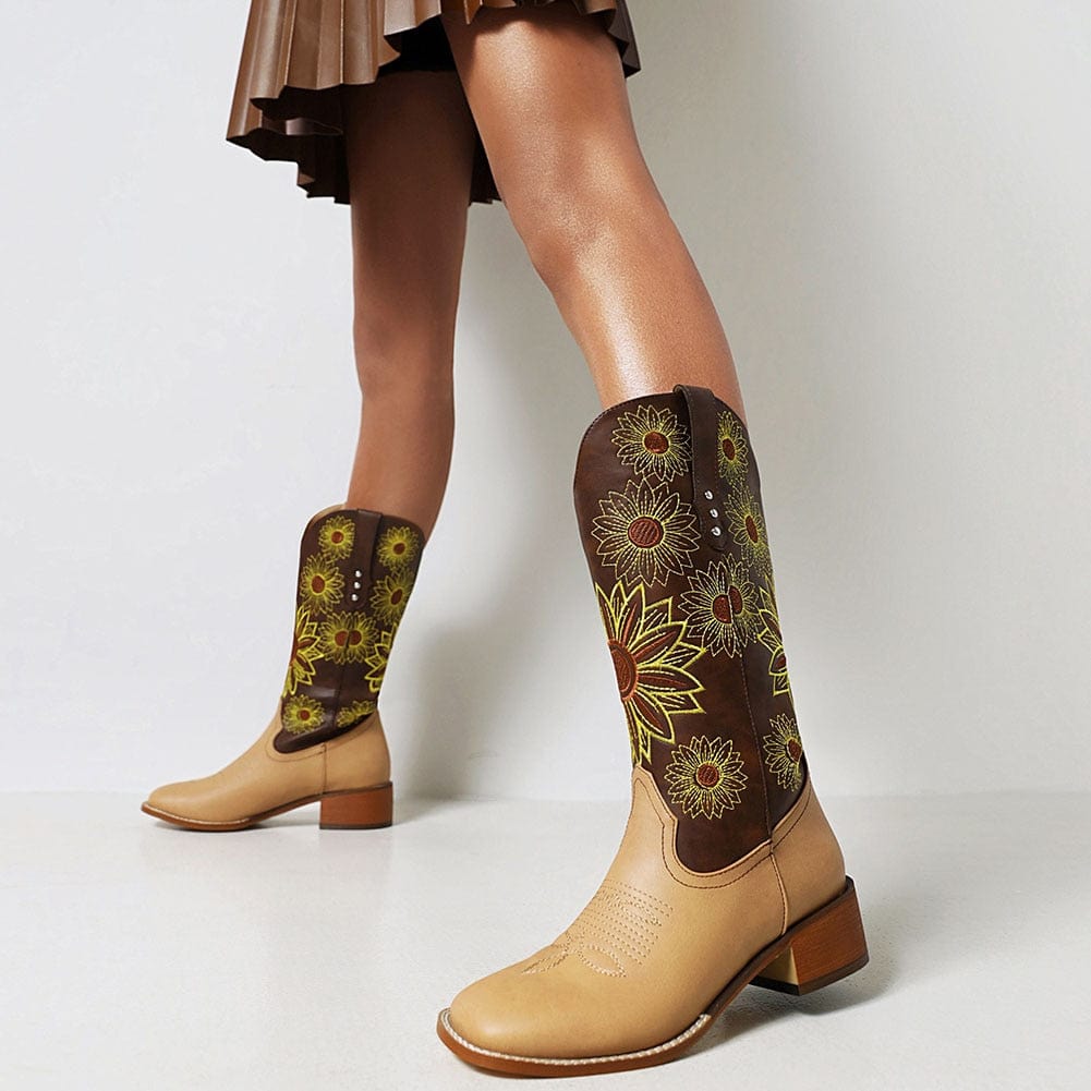 Sunflower Garden Embroidered Western Boots