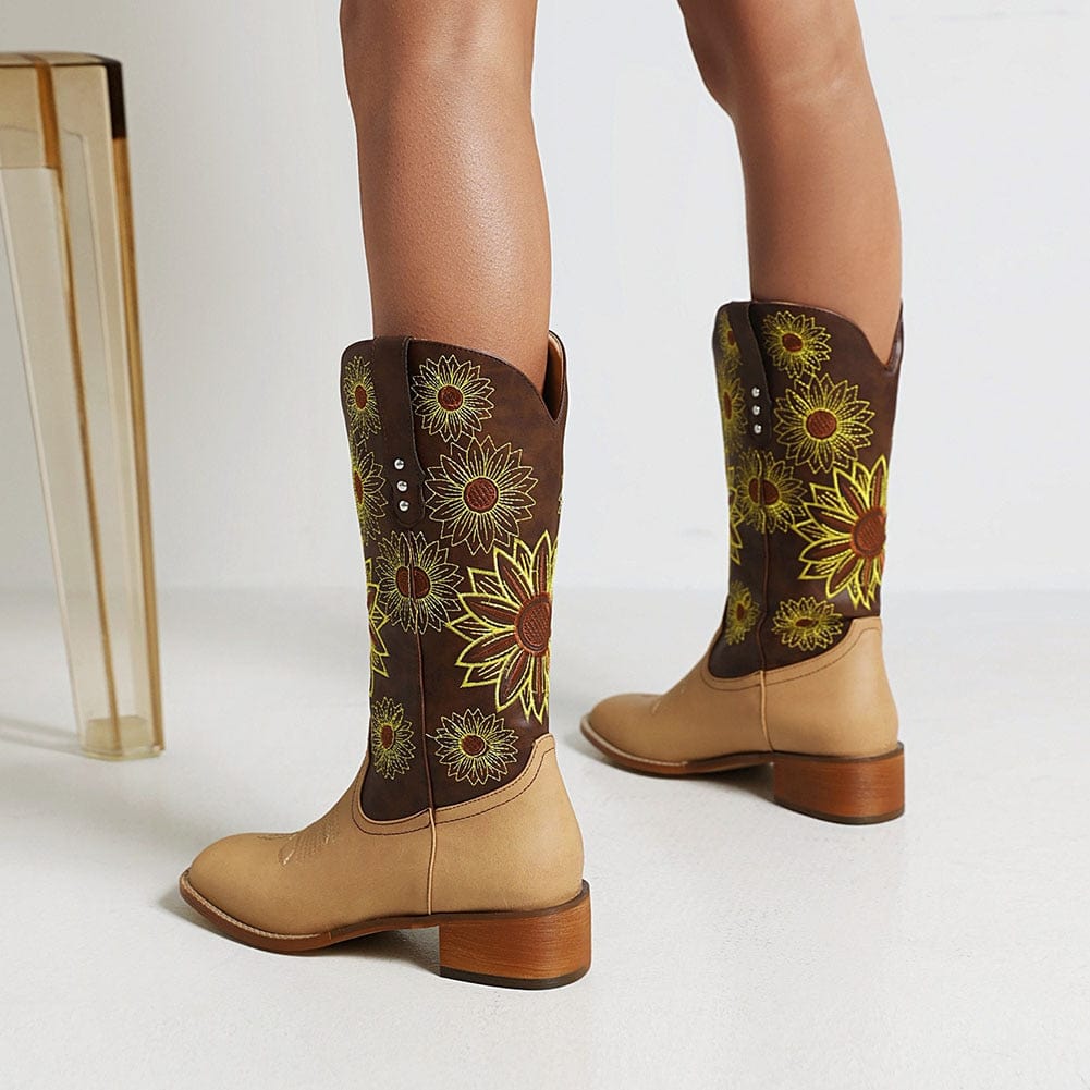 Sunflower Garden Embroidered Western Boots